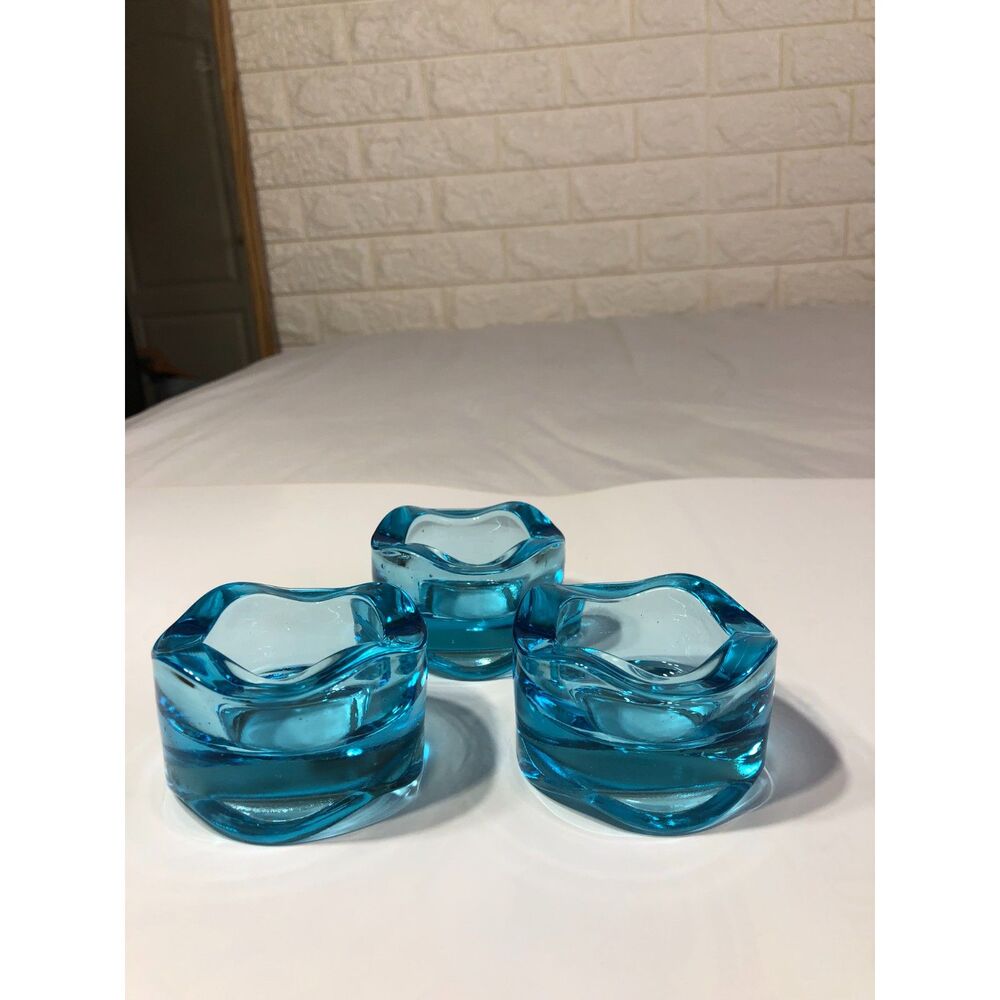 MCM Sklo Union Vladislav Urban Turquoise Glass Stackable Candle Holder Ashtray 3